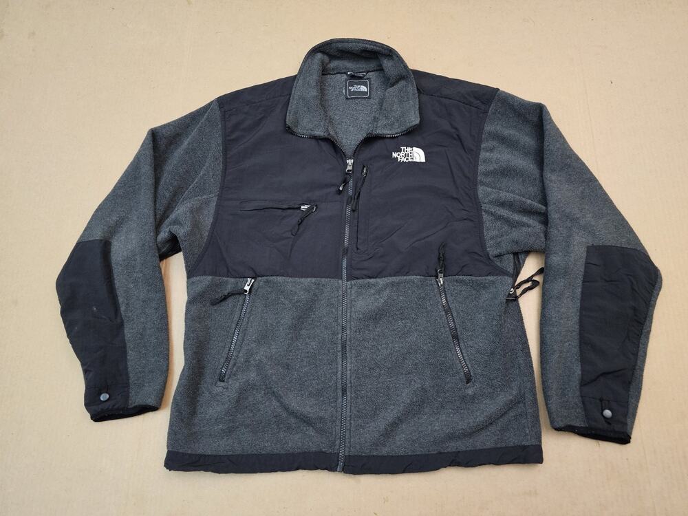 Vtg North Face Denali Jacket Mens Medium USA Made Full Zip Fleece Black Grey